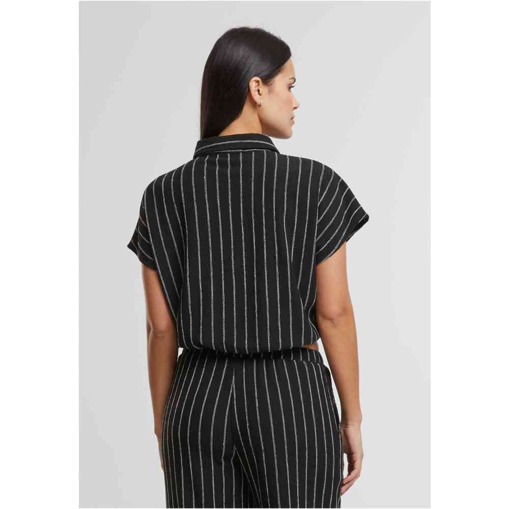 Urban Classics - Structured Striped Tied Bluse - Schwarz/Gebrochenes Weiß